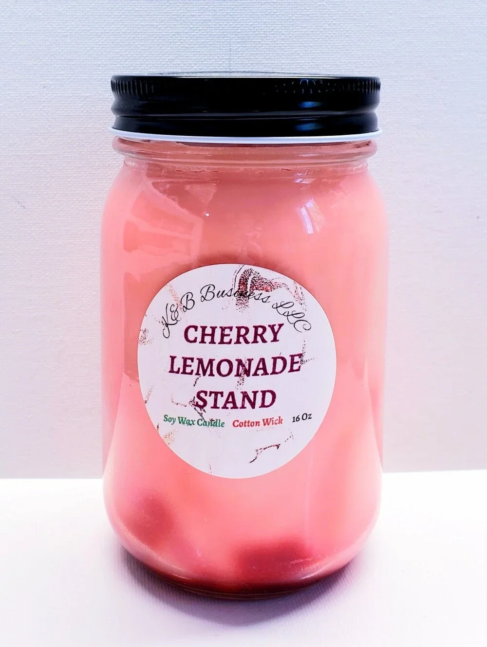 Handmade CHERRY LEMONADE STAND  Wax Candle , Natural Cotton Wick, 16 Oz